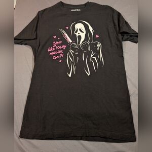 Black Graphic Tee with Pink Accents